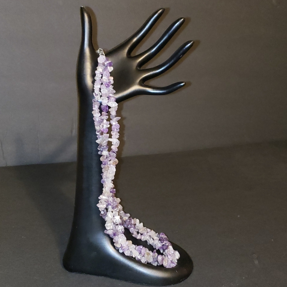 12" 3 string polished amethyst chip necklace